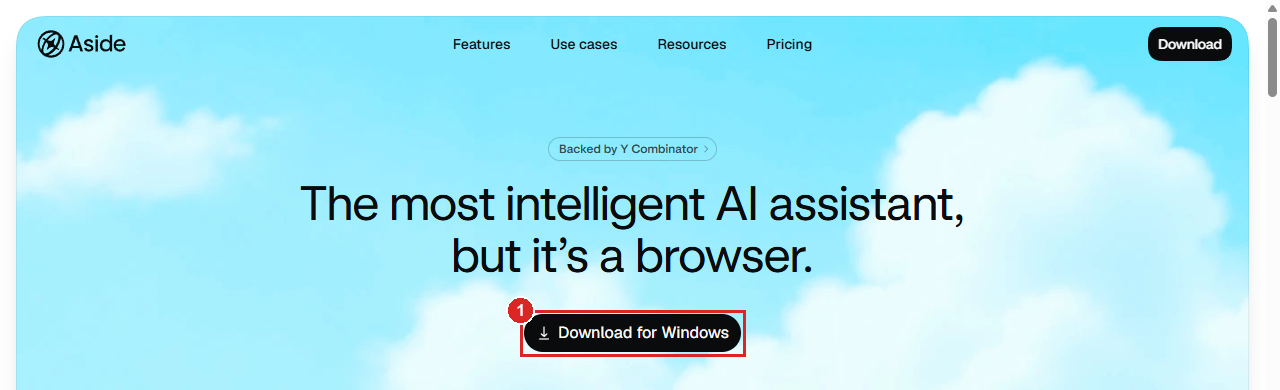 aside.com 첫 화면의 Download for Windows 단추