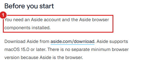 Aside 공식 문서 Before you start: Aside 계정과 설치가 필요